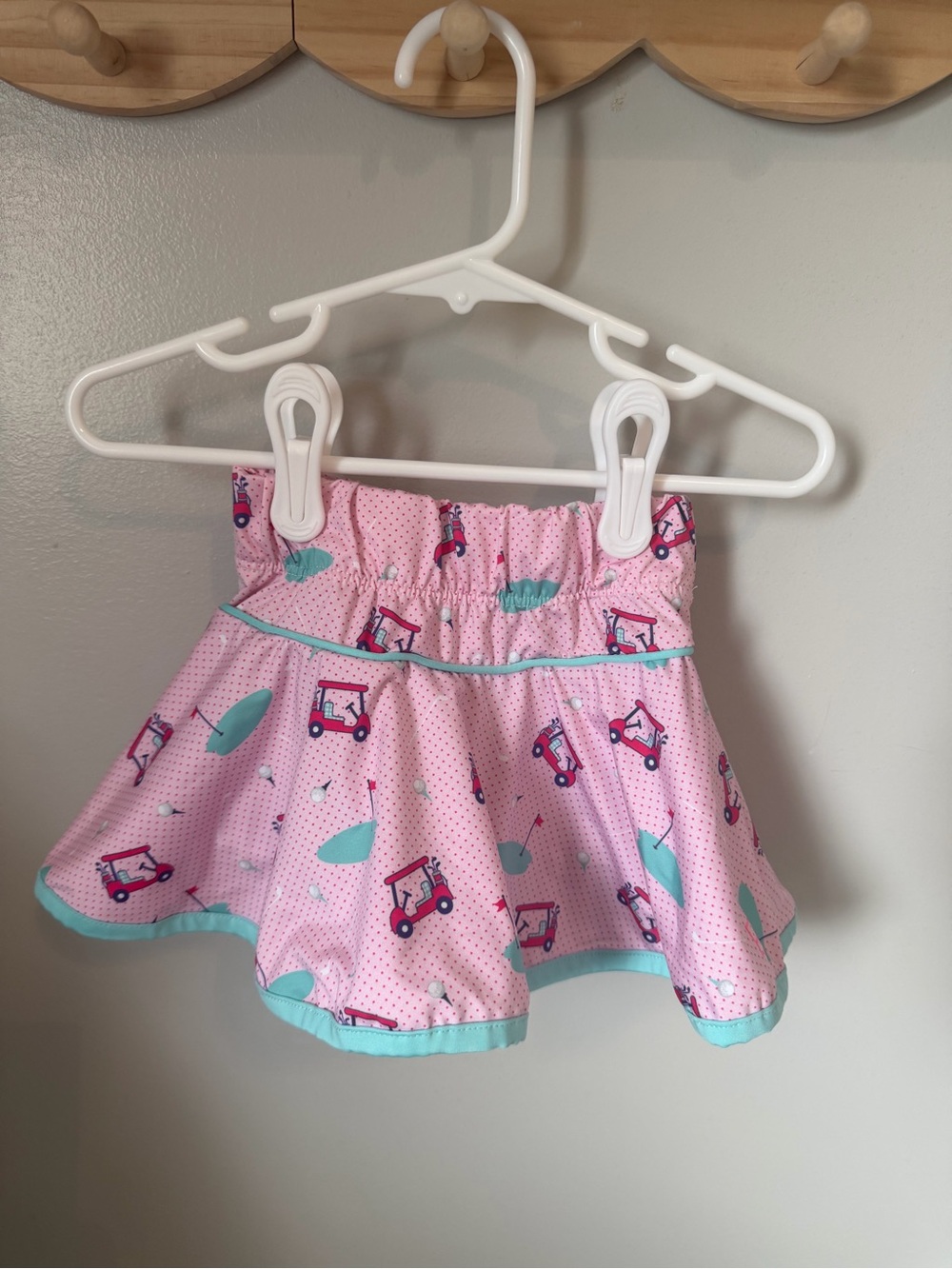 Set Girls 2T Skort Pink/Blue Golf Cart Polka Dot Print Elastic Waist